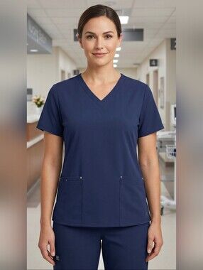 Uniform Advantage Easy Stretch Navy V-Neck Scrub Top and Pants Set Size L NWT